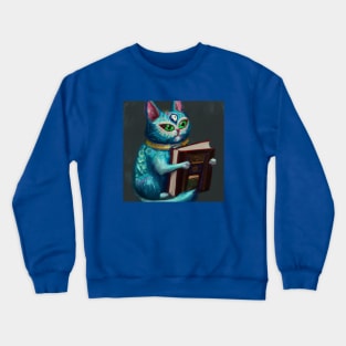 Blue Cat Gains Third Eye After Reading Book Crewneck Sweatshirt